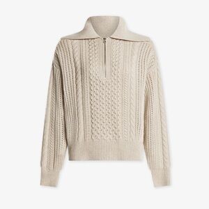 Varley Cream Cable-Knit Half-Zip Sweater